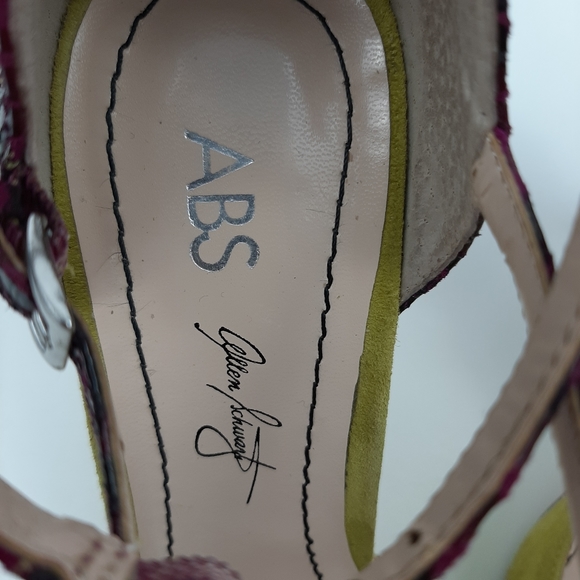 Allen Schwartz Citron Raspberry Deco Suede and Snakeskin Heels Size 9.5 - Picture 14 of 16